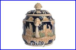 Vintage German Peter Gerz Castle Stoneware Punchbowl Tureen Set with 5 Mugs