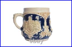Vintage German Peter Gerz Castle Stoneware Punchbowl Tureen Set with 5 Mugs