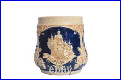 Vintage German Peter Gerz Castle Stoneware Punchbowl Tureen Set with 5 Mugs