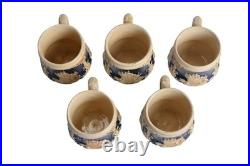 Vintage German Peter Gerz Castle Stoneware Punchbowl Tureen Set with 5 Mugs