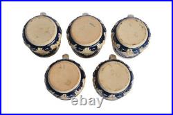 Vintage German Peter Gerz Castle Stoneware Punchbowl Tureen Set with 5 Mugs
