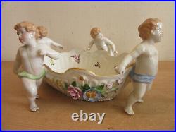 Vintage German centerpiece porcelain bowl Von Schierholz Handmalerei CHERUBS