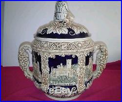 Vintage German stoneware soup Tureen/Punch Bowl with 16 mugs -Castle