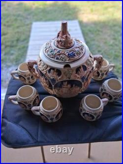 Vintage Gerz German Castle Stoneware Punch Bowl Set. Excellent Condition