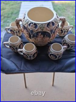 Vintage Gerz German Castle Stoneware Punch Bowl Set. Excellent Condition