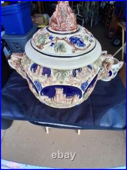 Vintage Gerz German Castle Stoneware Punch Bowl Set. Excellent Condition