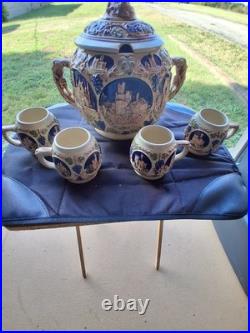 Vintage Gerz German Castle Stoneware Punch Bowl Set. Excellent Condition