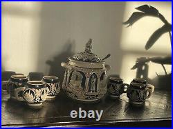 Vintage Gerz German Punch Bowl Set with Cups & Silver Ladle