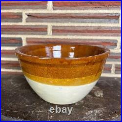 Vintage Glazed Ovenware Stoneware Pottery 8 Diameter Mixing Bowl Brown Beige