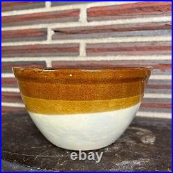 Vintage Glazed Ovenware Stoneware Pottery 8 Diameter Mixing Bowl Brown Beige