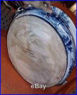 Vintage Global Views Large Bowl Blue Basket Made Italy art pottery Ceramic