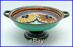 Vintage Gouda Zuid-holland Dutch Art Pottery Tazza Footed Bowl