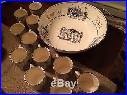 Vintage Grays Pottery England Tom & Jerry Eggnog Punch Bowl And 12 Cups