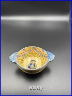 Vintage HB Quimper Faience Bowl Hand-Painted Breton Figure, Blue & Yellow