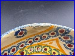 Vintage HB Quimper Faience Bowl Hand-Painted Breton Figure, Blue & Yellow