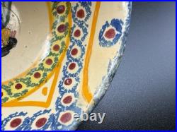 Vintage HB Quimper Faience Bowl Hand-Painted Breton Figure, Blue & Yellow
