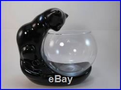 Vintage Haeger Black Cat and Glass Fish Bowl Black High Gloss Haeger Pottery Kit