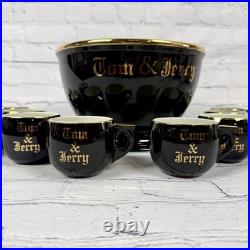 Vintage Hall Tom Jerry Bowl Set Bowl 10 Mugs Cups Egg Nog Black Gold Holiday Vintage Hall Tom Jerry Bowl Set Bowl 10 Mugs Cups Egg Nog Black Gold Holiday
