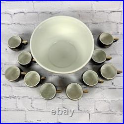 Vintage Hall Tom Jerry Bowl Set Bowl 10 Mugs Cups Egg Nog Black Gold Holiday