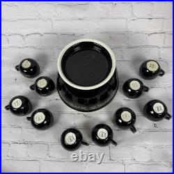 Vintage Hall Tom Jerry Bowl Set Bowl 10 Mugs Cups Egg Nog Black Gold Holiday