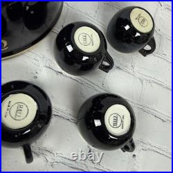 Vintage Hall Tom Jerry Bowl Set Bowl 10 Mugs Cups Egg Nog Black Gold Holiday