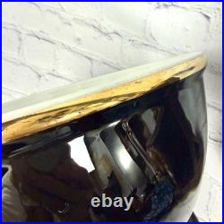 Vintage Hall Tom Jerry Bowl Set Bowl 10 Mugs Cups Egg Nog Black Gold Holiday