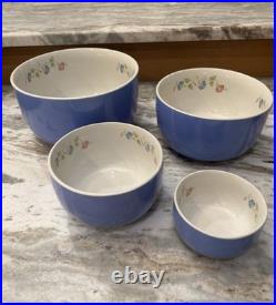Vintage Hall's Superior Kitchenware Nesting Mixing Bowl Set Blue Floral 4 Pc