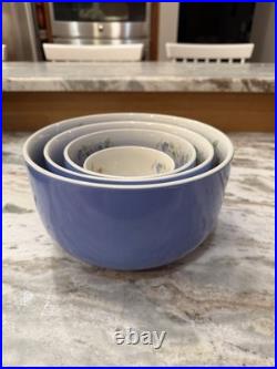 Vintage Hall's Superior Kitchenware Nesting Mixing Bowl Set Blue Floral 4 Pc Vintage Hall's Superior Kitchenware Nesting Mixing Bowl Set Blue Floral 4 Pc