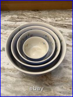 Vintage Hall's Superior Kitchenware Nesting Mixing Bowl Set Blue Floral 4 Pc