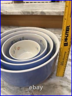 Vintage Hall's Superior Kitchenware Nesting Mixing Bowl Set Blue Floral 4 Pc