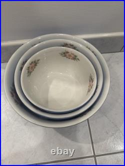 Vintage Hall's Superior Nesting Bowls Set of 3 Blue Floral USA Made