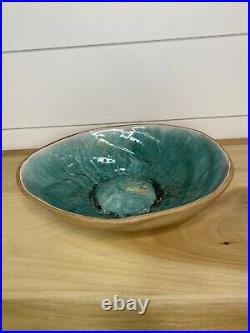 Vintage Hammat Original 322 Signed Pottery Bowl Glossy Unique Blue Green Glaze