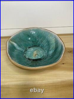Vintage Hammat Original 322 Signed Pottery Bowl Glossy Unique Blue Green Glaze