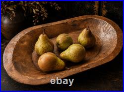 Vintage Hand Carved Wooden Dough Bowl 20-22 Primitive Farmhouse Centerpiece