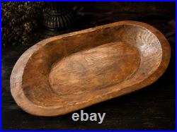 Vintage Hand Carved Wooden Dough Bowl 20-22 Primitive Farmhouse Centerpiece