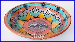 Vintage Hand Crafted Painted Ceramic Art Pottery Bowl 12w Santa Fe Nm