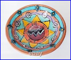 Vintage Hand Crafted Painted Ceramic Art Pottery Bowl 12w Santa Fe Nm