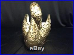 Vintage Hand Decorated 22K Weeping Bright Gold 8 Swan Figure Bowl Display USA
