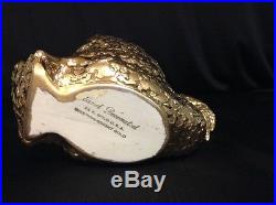 Vintage Hand Decorated 22K Weeping Bright Gold 8 Swan Figure Bowl Display USA