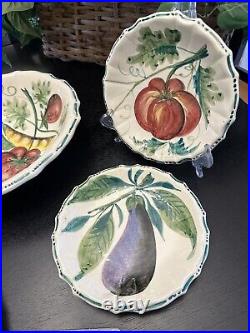 Vintage Hand Painted In Italy Vegetable Themed Salad Bowl Set