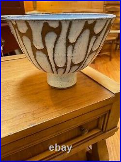 Vintage Hand Thrown Footed Studio Pottery Bowl with Drip Glaze