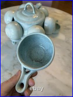 Vintage Hand Thrown Soup Tureen with Ladle + 8 Bowls