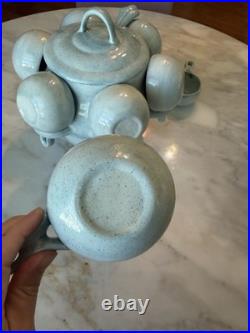 Vintage Hand Thrown Soup Tureen with Ladle + 8 Bowls