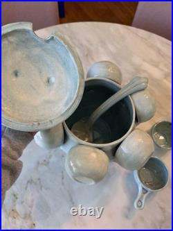 Vintage Hand Thrown Soup Tureen with Ladle + 8 Bowls