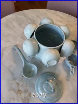 Vintage Hand Thrown Soup Tureen with Ladle + 8 Bowls