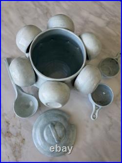 Vintage Hand Thrown Soup Tureen with Ladle + 8 Bowls