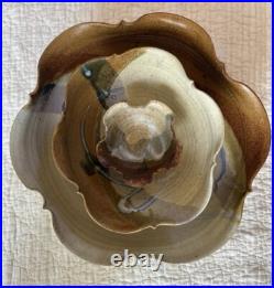 Vintage Hand Thrown Studio Pottery Signed Nesting Bowls Set of 3 Earth Tone Blue