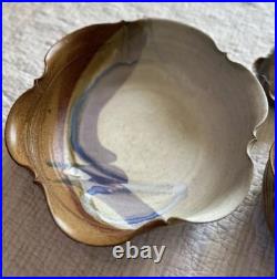 Vintage Hand Thrown Studio Pottery Signed Nesting Bowls Set of 3 Earth Tone Blue