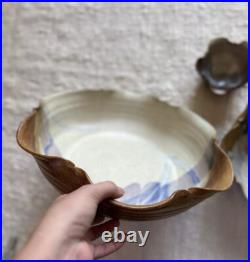 Vintage Hand Thrown Studio Pottery Signed Nesting Bowls Set of 3 Earth Tone Blue