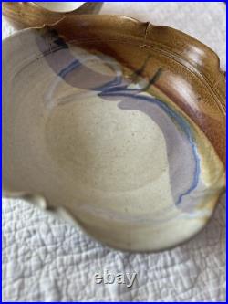 Vintage Hand Thrown Studio Pottery Signed Nesting Bowls Set of 3 Earth Tone Blue